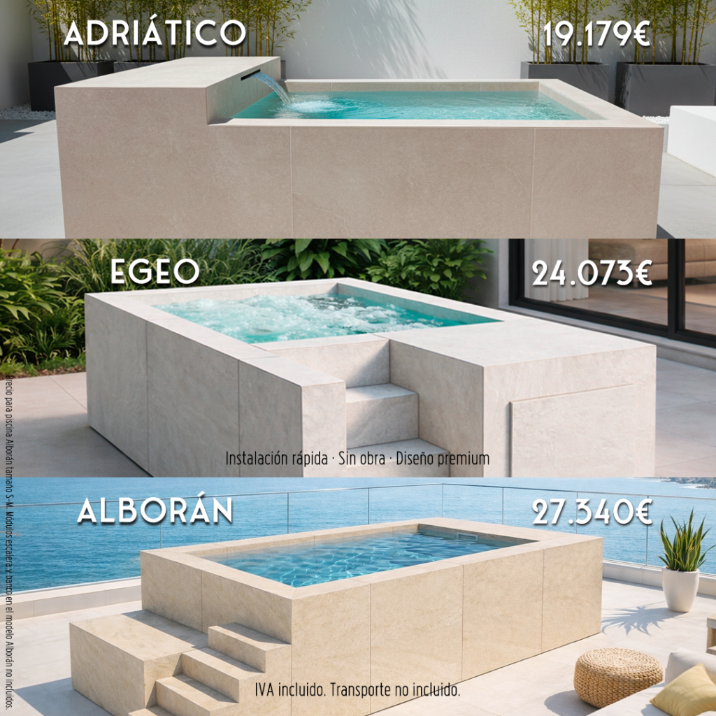 Piscinas elevadas premium Aticpool modelos Adriático, Egeo y Alborán desde 19.179 €